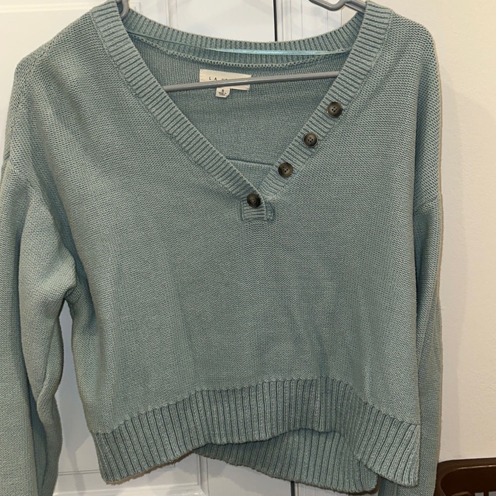 Blue Knitted Cropped Sweater